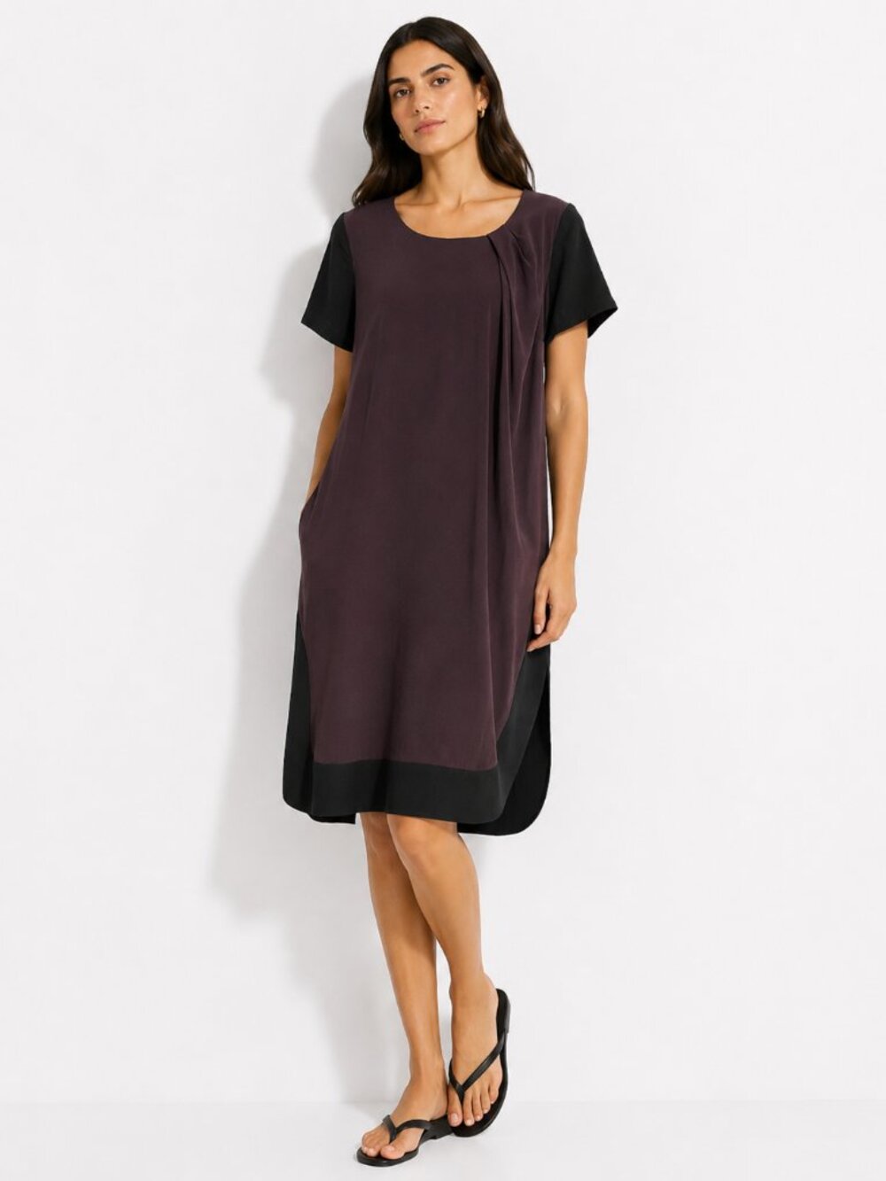 All SAINTS LACYN BLACK BROWN PANEL SHORT SLEEVE SHIFT DRESS - 8